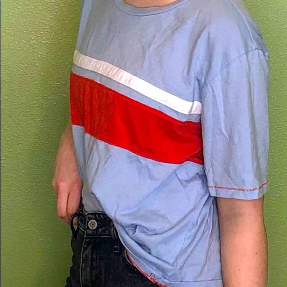 Blue Cropped Top Red/White Stripe